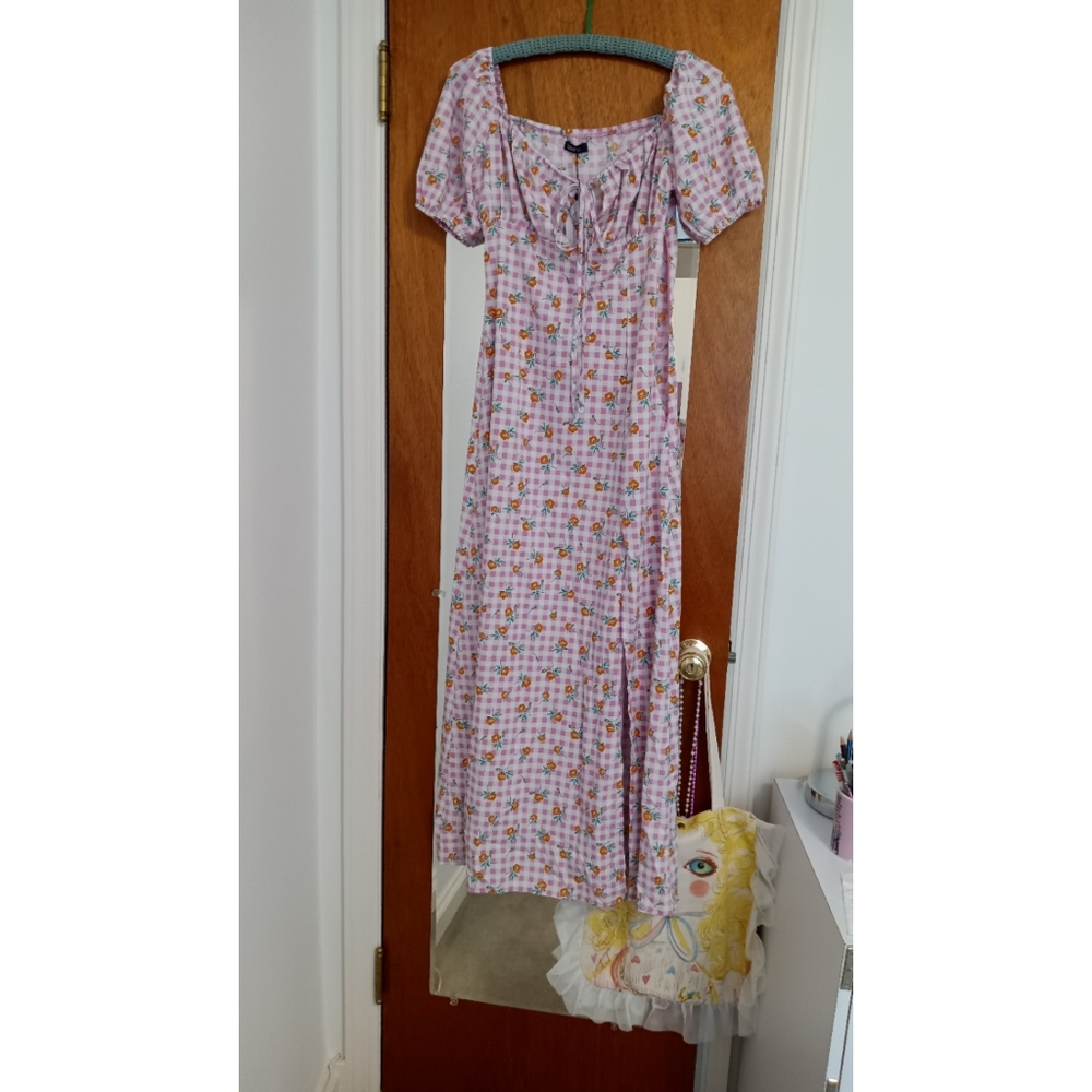 Puff sleeve floral gingham maxi dress - Picture 3 of 5